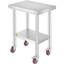 353*Stainless Steel Work Table 24 x 18 x 34 Inch, 700 LBS Load Capacity with 4 Wheels, 3 Adjustable Height Levels, Heavy Duty Food Prep Worktable for 