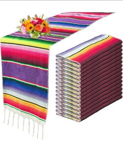 Mexican Table Runner - Serape Zarape Fiesta Tablecloth for Cinco de Mayo Party Decorations - Hand Woven Cotton Fringe - Outdoor Wedding & Taco Tuesda