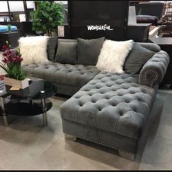 $39 Down Payment 💥 Elegant 2 Piece Sectional Gray Velvet Sofa✨ Brand New💯 Delivery Available👍 Color Options✅