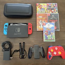 Nintendo Switch Bundle – Console, 5 Games, Extra Mario Controller, Dock, Case & More!
