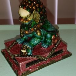 Rucinni Chinese Lion Dragon Hand Painted Trinket Box 
