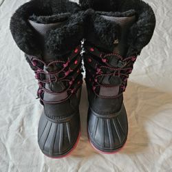 Khombu Girls Winter Snow Boots Water-Resistant Outdoor Warm Cozy Anti-Slip Mid Calf Faux Fur Lining Insulated 