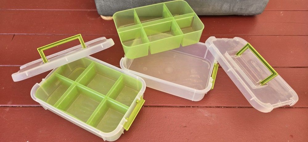 Three 2-in1 Plastic Storage Boxes With Lift Out Divided Box