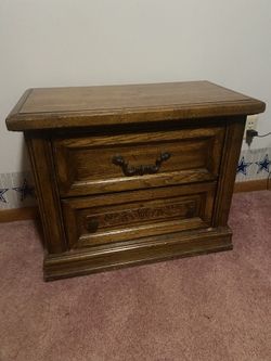 28 Inch x 22.5 Inch 2 Drawer Maple Wood Night Stand 