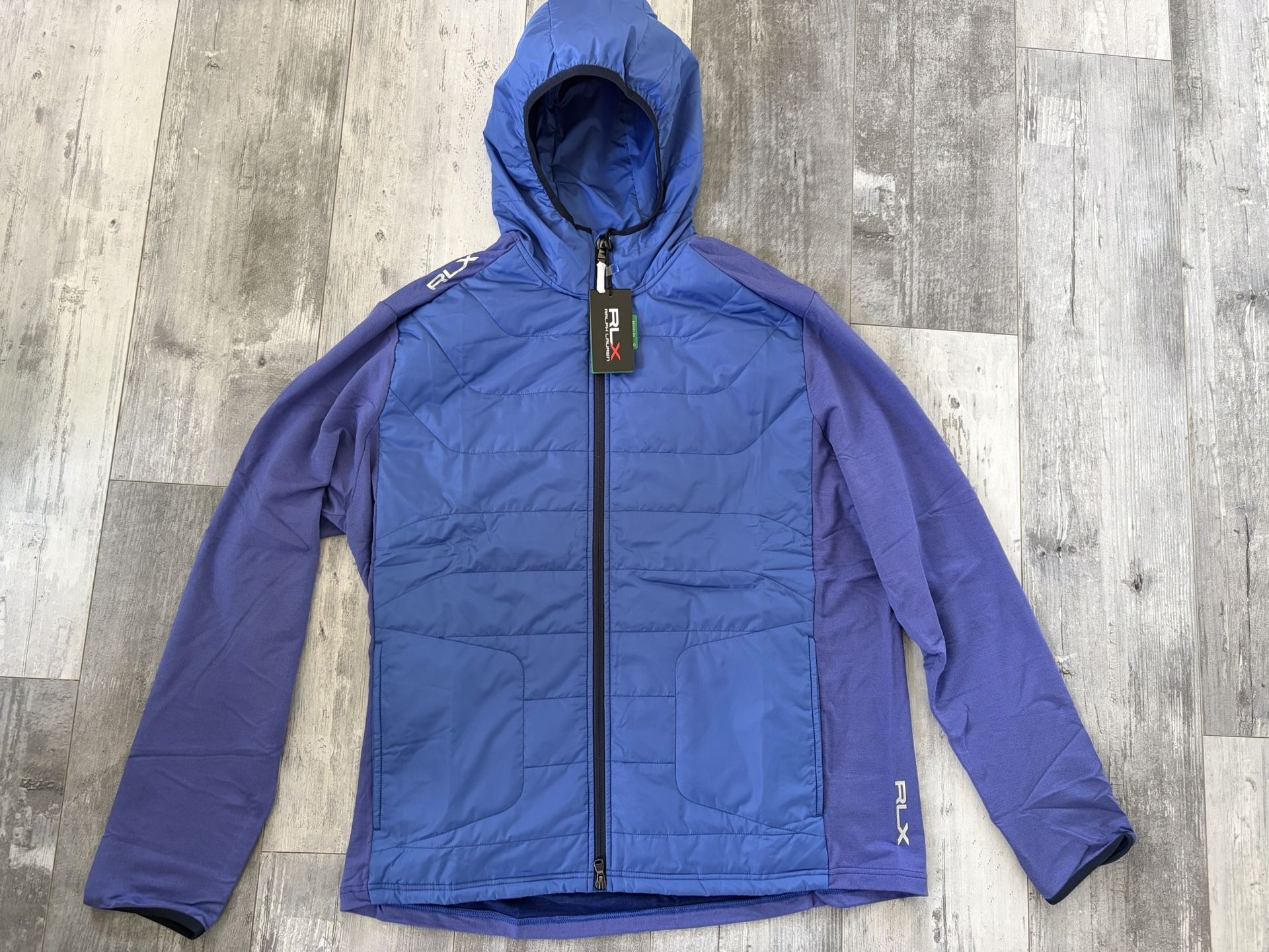RLX Ralph Lauren Golf Jacket Men’s Wool Blend Panel Stretch Full Zip 1/15 Blue