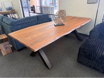 Acacia wood table with metal base
