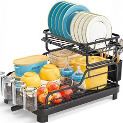 2-Tier Large Dish Drying Rack for Kitchen Counter and Sink