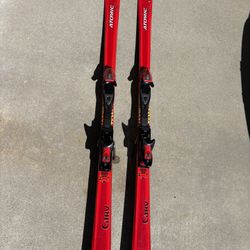 Red Skis With Marker Bindings