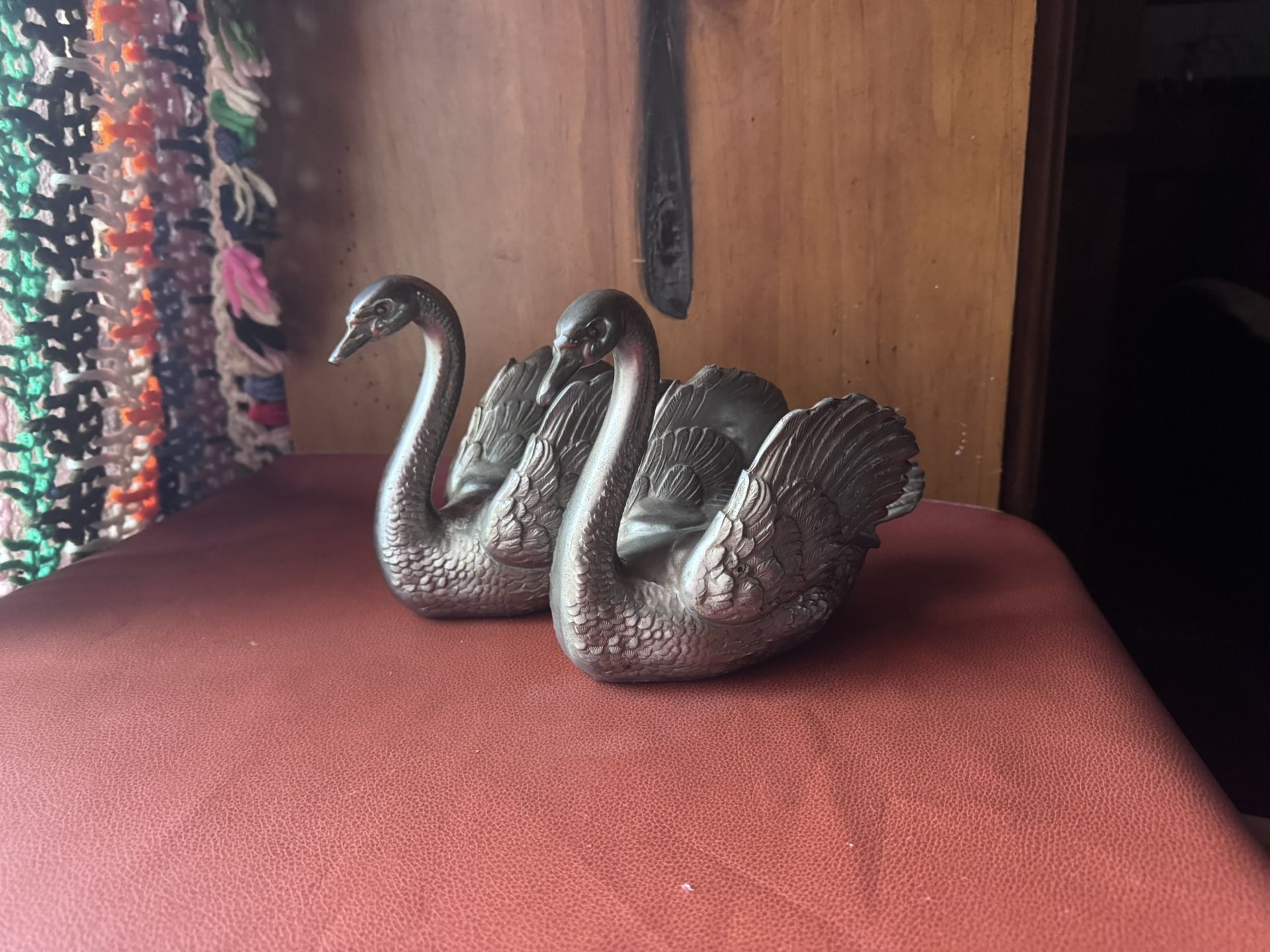 Antique Silver Swan Book Ends