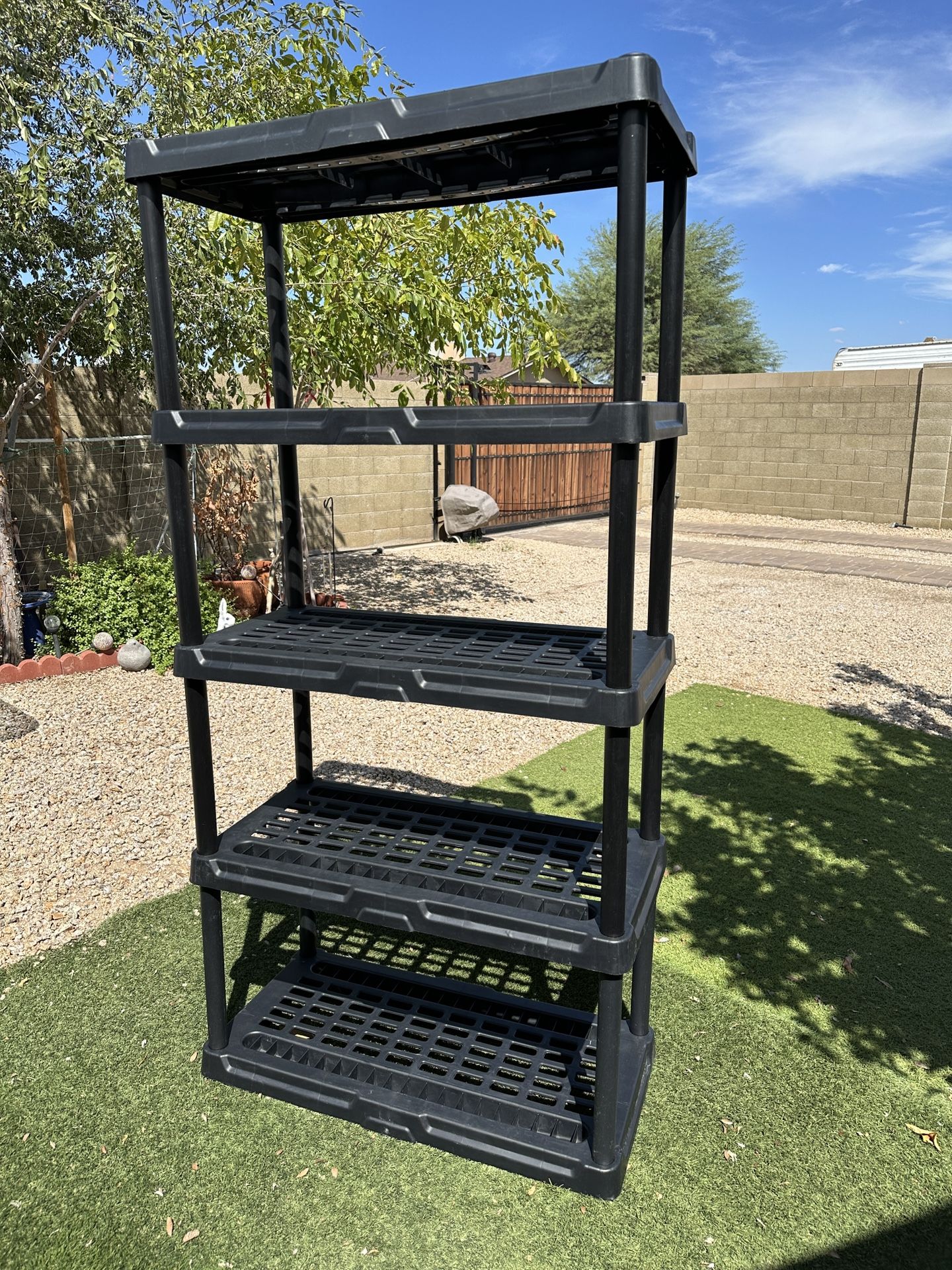 Black 5-Tier Plastic Shelf, 36 in. x 18 in. x 72 in. Heavy duty