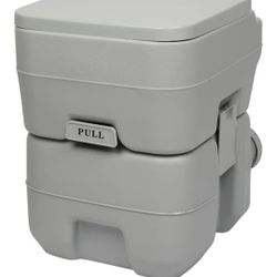 Portable Toilet, 5.3 Gallon Waste Tank Porta Potty with Pressure Pump Double Outlet Leak-proof Clips