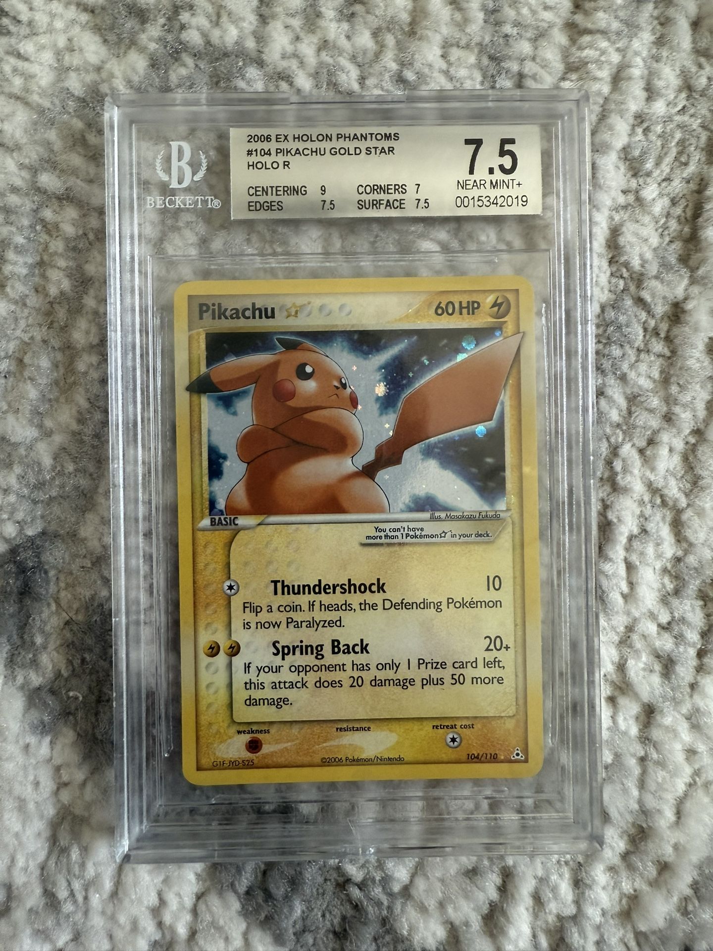 2006 Pokemon Ex Holon Phantoms Gold Star #104 Pikachu Holo R BGS 7.5 NM+