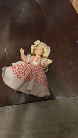 Small Porcelain Girl Doll with Bonnet