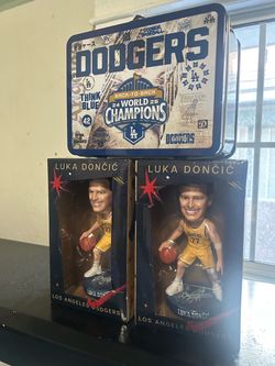 Luka dodgers bobble head and dodgers lunch box