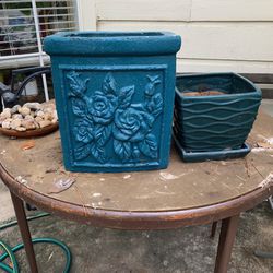 Two blue plant pots