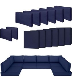14 Piece Outdoor Patio Cushion Cover Replacement, Waterproof Patio Cushion Covers, Outdoor Furniture Cushion Covers Set for 6 Seat Wicker Rattan Sofa 