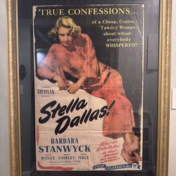🎬 Large Framed Vintage “Stella Dallas” Movie Poster – 48” x 36” – Old Hollywood Glam 🎬