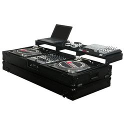 Odyssey FZGSPBM12WBL, Universal Black 12″ DJ Mixer and Two Battle Position Turntables Flight Coffin Case with Full Glide Platform