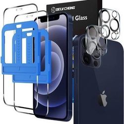new 2 Pack Screen Protector Compatible for iPhone 12 Pro 6.1 inch Tempered Glass and 2 Pack Camera Lens Protector with 2 Pack Installation Tool, Anti-