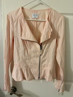 Elle Light Blush Pink Cotton Denim Zip Jacket - Size XS