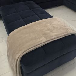 Indigo Blue Velvet Ottoman – Like New!