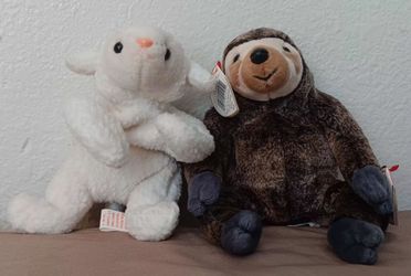 Ty VINTAGE Beanie Baby Lamb and Sloth Stuffed Animals