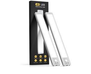 2 LED Motion Sensor Rechargeable Magnetic Indoor Wall Light, White/Silver