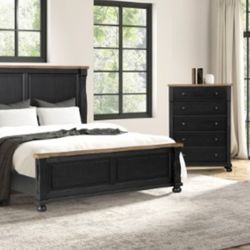Brand New Black & Rustic Oak 4pc Queen Bedroom Set (Available In Eastern King)