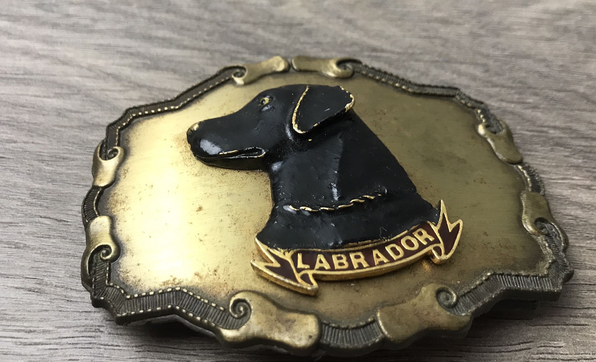 DOG BLACK LABRADOR BELT BUCKLE BROWN SUEDE VINTAGE RETRO BELT BUCKLE RAINTREE