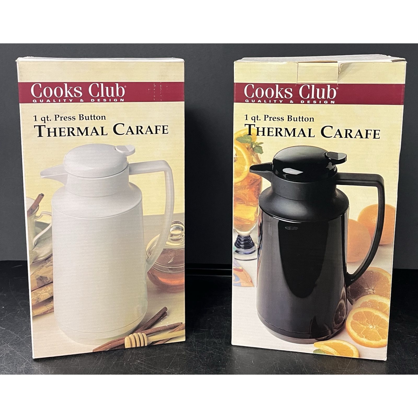 NEW Cooks Club 1 qt. Press Button Thermal Carafe. Keep beverages hot or cold $15 each