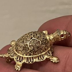 Vintage  Sterling Turtle Brooch Red Eye, Gold Over, Alice Caviness , Germany