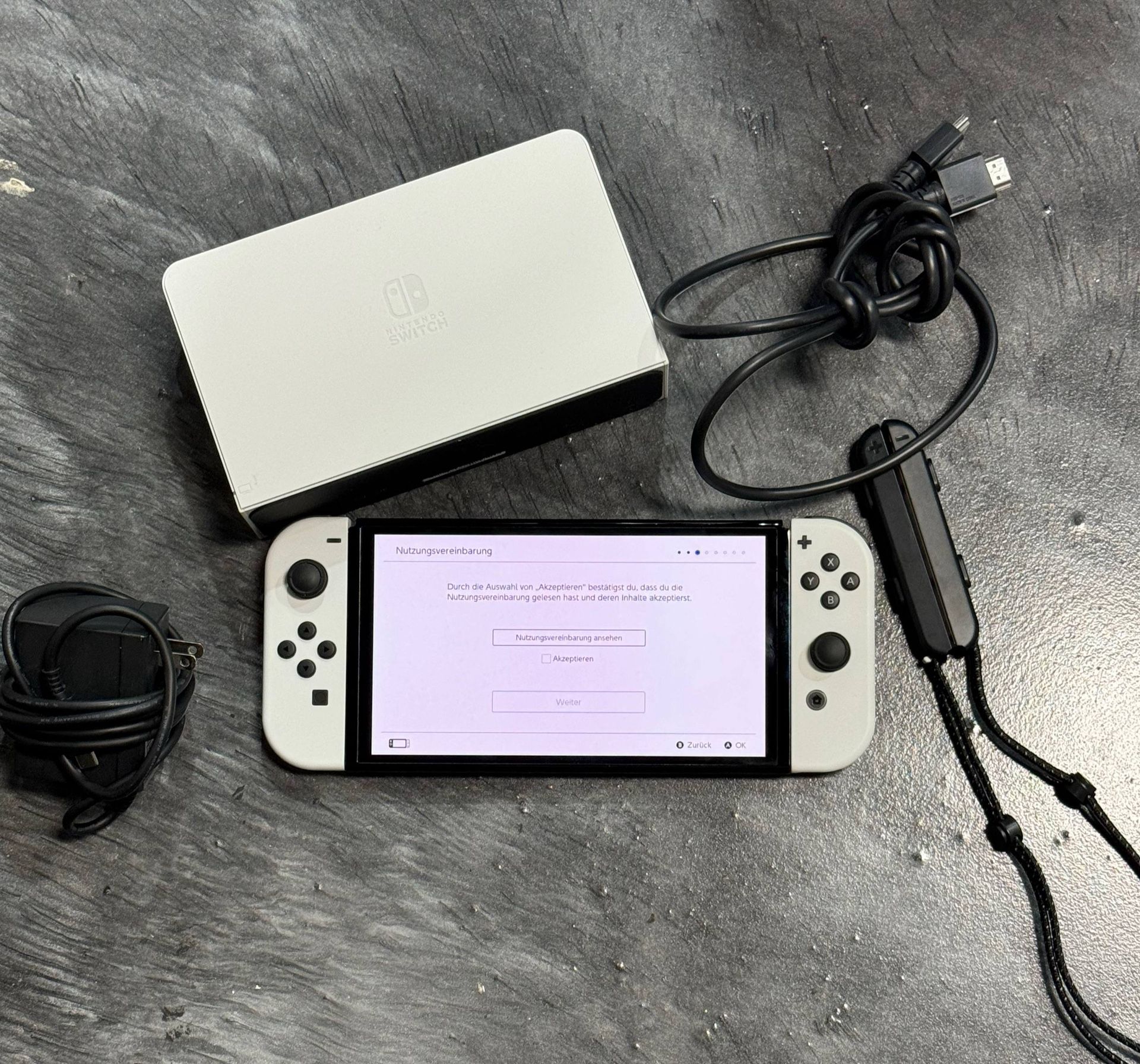 Nintendo Switch OLED Model 64GB White Handheld Console Cords Controller Dock