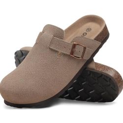 Genuine Suede Clogs for Women Men Soft Cork Footbed Leather Mules Comfort Potato Shoes with Arch Support
