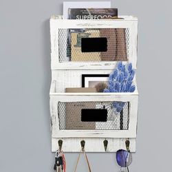 Wall Mount Mail Organizer with Key Hook - Hanging Mail Holder for Wall Storage