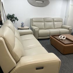 Furniture- Zero Gravity Genuine Leather Power Recliner Sofa- Varsani