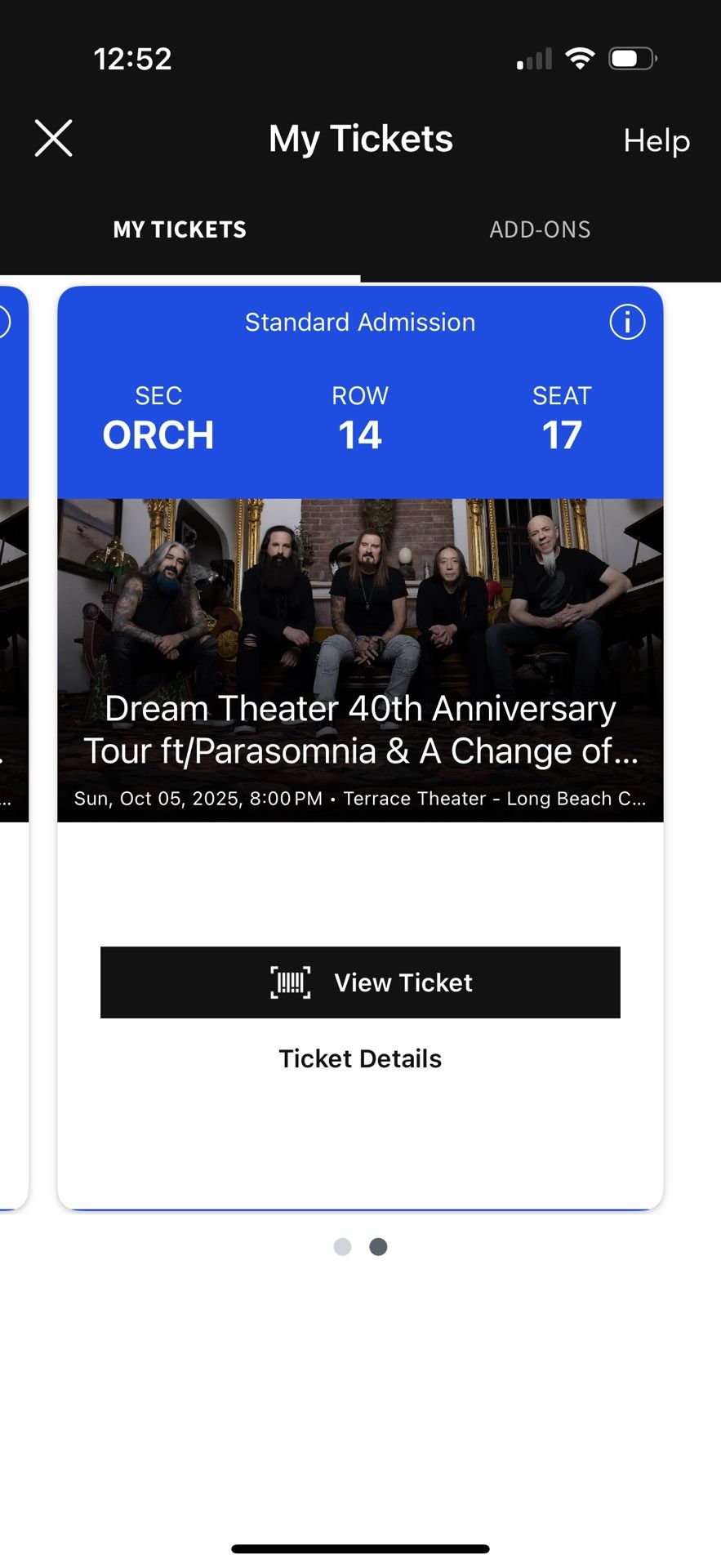 2-Dream theater tickets, Long Beach, October 5