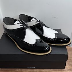 Stacy Adams, Men's, Dayton ll, Wingtip Oxford, Shoes, Black and White, Patent Leather, Size 12