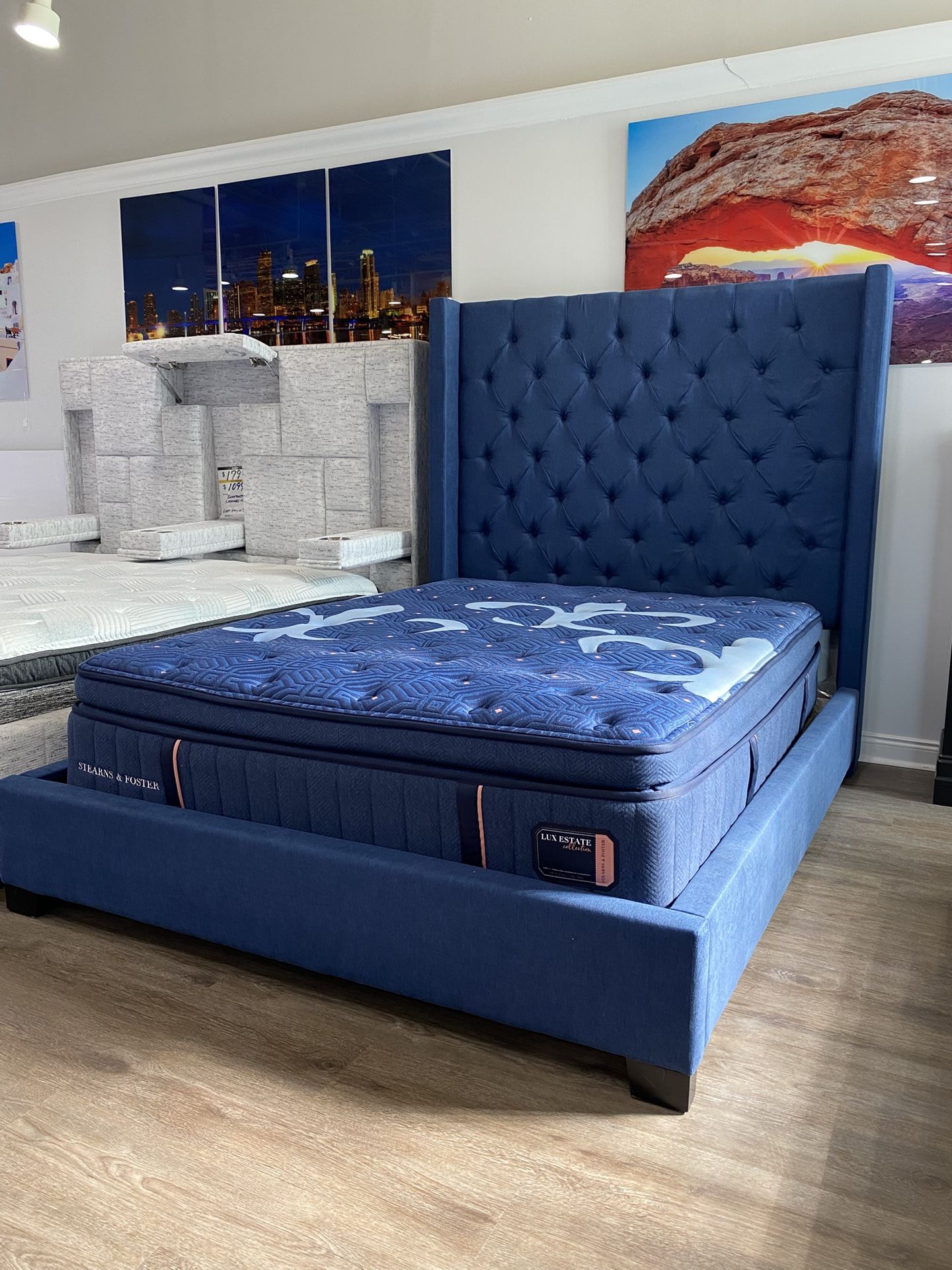 UPHOLSTERED QUEEN BED WITH FREE ROYAL MATTRESS ON SALE CAMA QUEEN CON COLCHON QUEEN ROYAL GRATIS OFFER ENDS 11/25’!!!!***