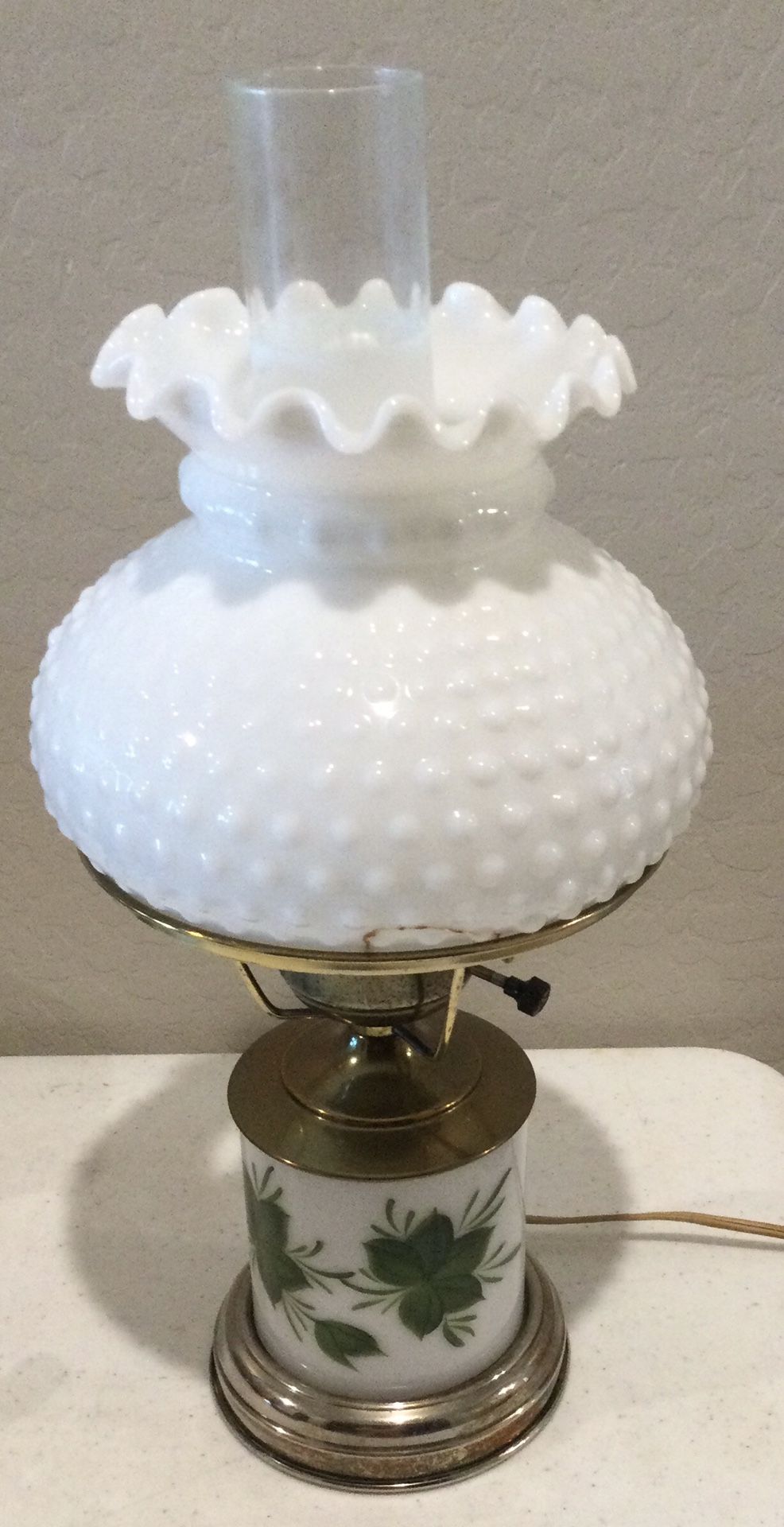 Antique Lamp. 3 Light modes. The shade was broken and repaired, see photos. Asking $35 obo. Pick Up Only In Surprise.