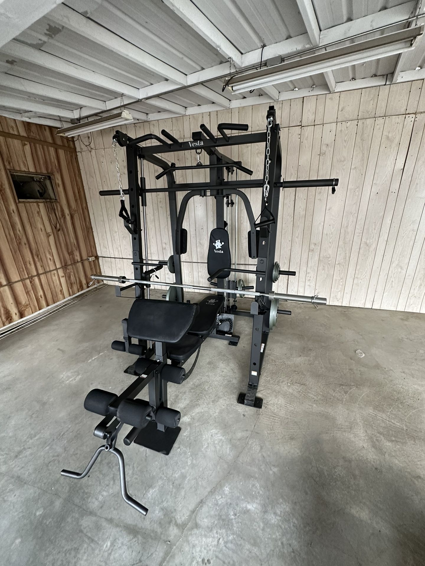 Vesta Fitness Smith Machine 1001 w/Bench Attachment | 245lb Cast Iron Olympic Weights | 7ft Olympic Bar | Fitness | Gym Equipment | FREE DELIVERY 🚚