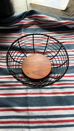 Black Wire Basket with Wood Base