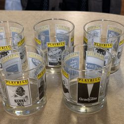 5 Vintage Playbill Glassware Collection Broadway Theater 8oz Cocktail Glasses