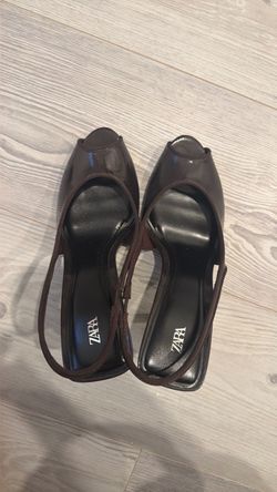Zara Patent Slingback Peep-Toe Heels