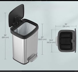 SONGMICS 13 Gallon (50 L) Kitchen Trash Can Stainless Steel Soft Closure w/ Pedal - Silver