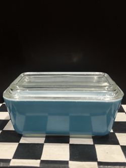 Vintage Pyrex Refrigerator Dish Primary Blue 502-B with Ribbed Lid 502-C