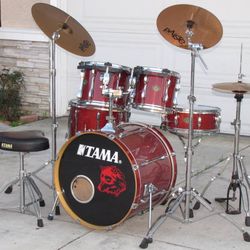 Tama Rockstar Red Stain Lacquer Drum Set w/ Paiste Cymbals and Hardware