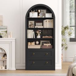 69.7"H Arched Bookcase With 2 Drawers