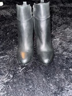 Black Leather Ankle Boots with Block Heel