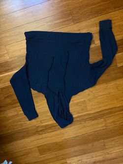 Navy Blue Ribbed Knit Sweater