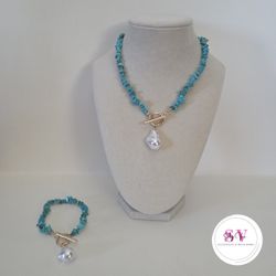 Beaded Turquoise Necklace With Pearl Accent 